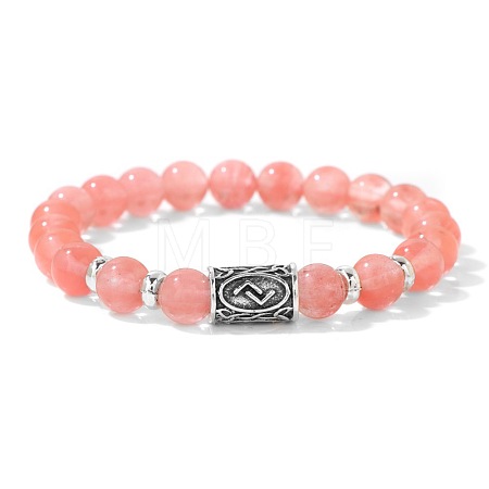 Alloy Nordic Viking Runes 8MM Cherry Quartz Glass Round Beaded Stretch Bracelets KW3210-24-1