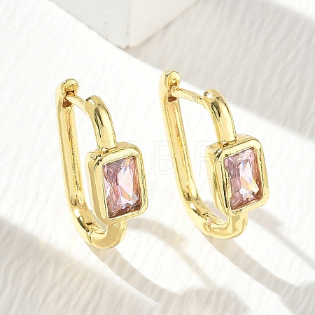 Brass Pave Single Cubic Zirconia Hoop Earrings KK-CBA98BA-18G-1