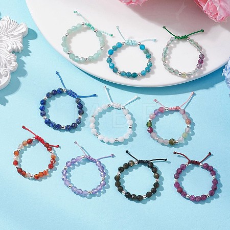 Adjustable Natural Mixed Gemstone Braided Bead Finger Rings RJEW-JR01016-1