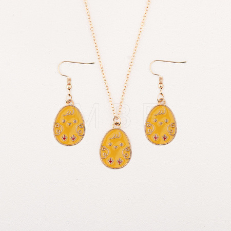Easter Egg Alloy Enamel Pendant Necklace & Dangle Earrings Sets FS-WG38758-04-1