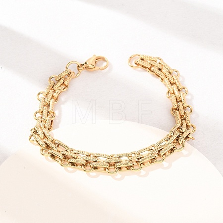 3-Tie 304 Stainless Steel Multi-stand Oval Link Chain Bracelets for Women Men BJEW-F529-06G-1