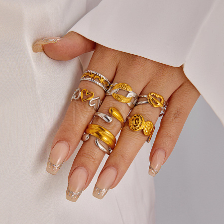 304 Stainless Steel Stackable Cuff Open Rings Sets WGDFEAC-03-1