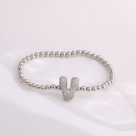 Brass Micro Pave Clear Cubic Zirconia Beaded Stretch Bracelets for Women FS-WG5260F-21-1