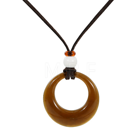 Resin Ring Pendant Long Necklaces with Wax Cord FS-WGD1F48-03-1