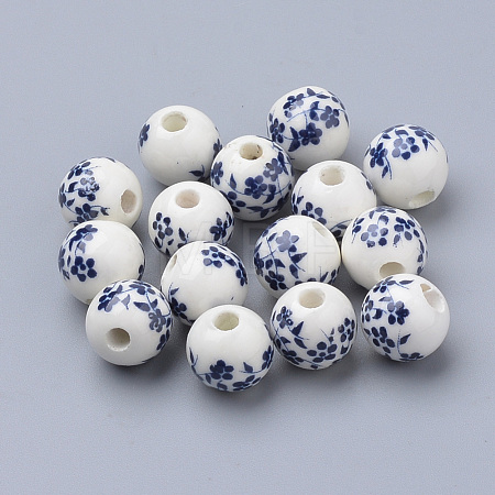Floral Printed Porcelain Beads PORC-Q201-10mm-4-1