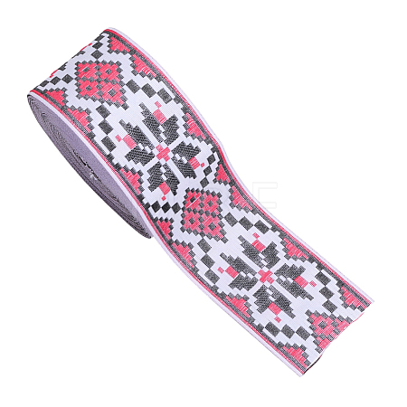 Rhombus Pattern Ethnic Style Embroidery Floral Polyester Ribbons OCOR-WH0070-324B-1