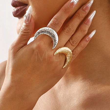 Textured Moon Alloy Open Cuff Rings LS-RJEW-U006-03P-1