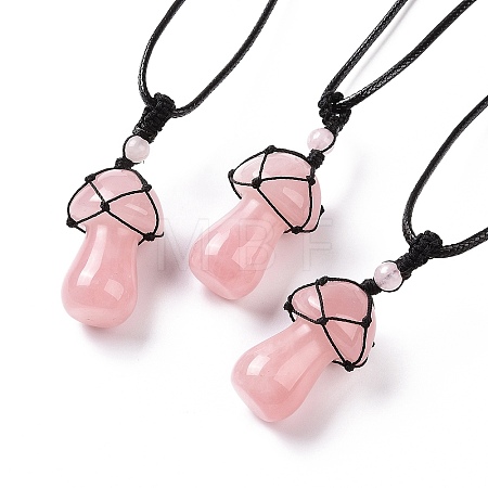 Natural Rose Quartz Mushroom Pendant Necklace NJEW-E065-01D-1