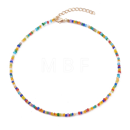 Round Transparent Frosted Glass Seed Beaded Necklaces NJEW-JN03362-05-1