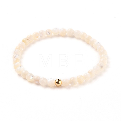 Natural White Shell Mother of Pearl Shell Stretch Beaded Bracelets BJEW-JB05730-02-1
