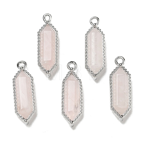 Natural Rose Quartz Faceted Double Terminal Pointed Pendants G-G181-05P-01-1