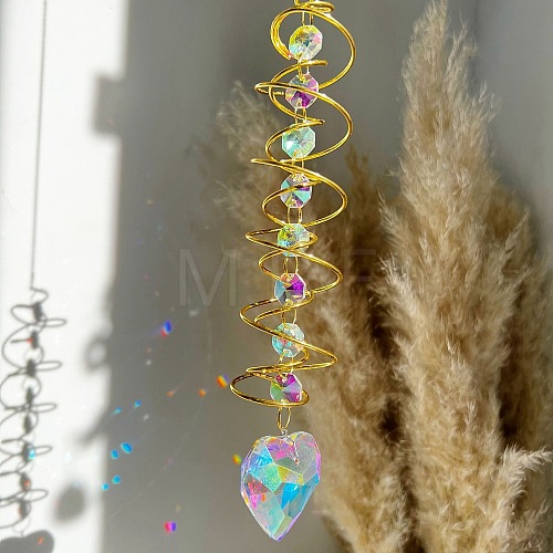 Glass with Iron Spiral Suncatchers for Garden Outdoor Hanging Decorations PW-WG34118-03-1