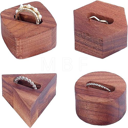 Fingerinspire 4 Pcs 4 Styles Black Walnut Ring Displays RDIS-FG0001-15-1