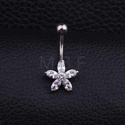 316L Surgical Stainless Steel Micro Pave Clear Cubic Zirconia Curved Barbell Belly Rings WGD8A79-04-1