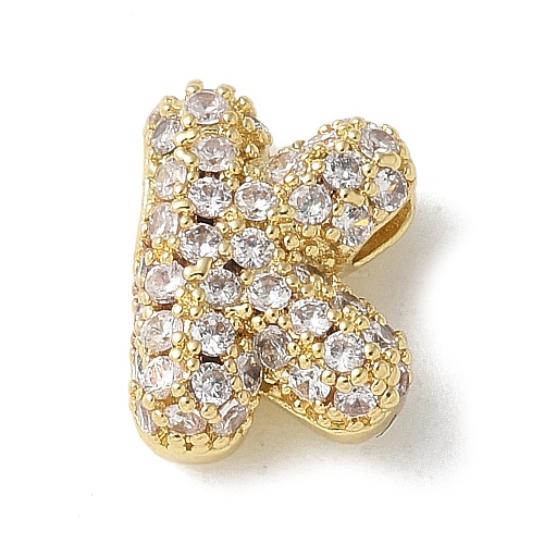 Brass Micro Pave Cubic Zirconia Beads KK-P290-61G-K-1