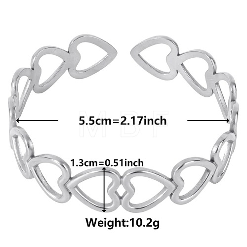 Non-Tarnish Elegant and Stylish Design Hollow Heart 304 Stainless Steel Cuff Bangles for Women GR2355-1-1