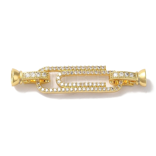 Paperclip Rack Plating Brass Micro Pave Clear Cubic Zirconia Fold Over Clasps KK-A225-08G-1