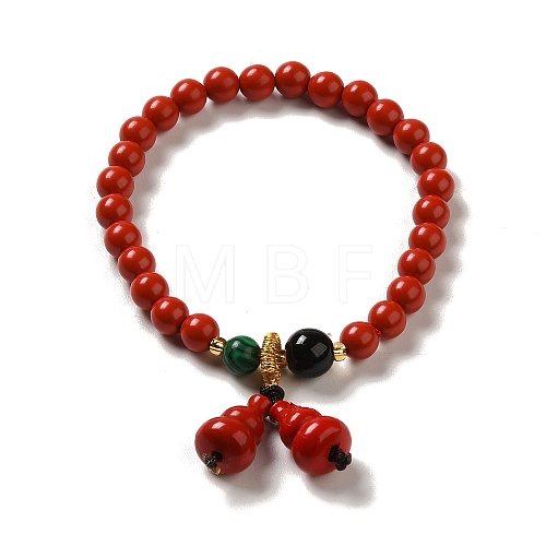 6mm Round Cinnabar Mala Stretch Bracelets BJEW-B080-28A-06-1