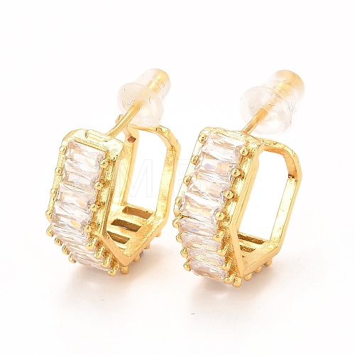 Brass Micro Pave Cubic Zirconia Stud Earrings EJEW-F273-11G-1