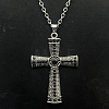 Platinum Alloy Rhinestone Cross Pendant Necklaces NX3454-7-1