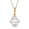 Shell Pearl 10mm Round Beaded Paw Print Pendant Necklaces NJEW-JN05171-01-5