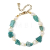 Raw Natural Amazonite Nuggets and Natural Cultured Freshwater Pearl Bead Beaded Bracelets BJEW-JB14387-02-3