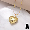 Valentine's Day Brass Embossed Flower Heart Pendant Necklaces for Women FS-WG7F68C-01-1