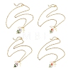 201 Stainless Steel Cross and Flower Printed Handmade Porcelain Oval Pendant Necklaces NJEW-JN06319-2