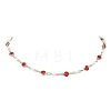 304 Stainless Steel Glass Flat Round Link Chain Necklaces with Shell Pearl for Women NJEW-JN06160-4