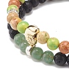 2Pcs 2 Style Natural Imperial Jasper(Dyed) & Green Aventurine & Lava Rock Braided Bead Bracelets Set with Alloy Shell BJEW-JB08476-5