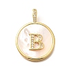 Rack Plating Brass Micro Pave Clear Cubic Zirconia Pendants with Shell KK-M309-42G-B-1