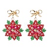 Brass Seed Beads Christmas Flower Snowflake Dangle Stud Earrings EJEW-MZ00492-2