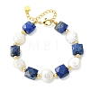 Natural Lapis Lazuli & Keshi Pearl Beaded Bracelets for Women BJEW-JB14007-02-3