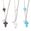 Synthetic Dyed Synthetic Turquoise Cross and Round Shell Pearl Pendant Brass Cable Chain Rolo Chain Necklaces for Women NJEW-JN05793-2