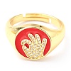 Adjustable Real 18K Gold Plated Brass Enamel Finger Ringss RJEW-L071-34G-2