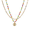 Boho Brass Crystal Rhinestone Religion Virgin Pendant Rainbow Glass Seed Beaded Double Layer Necklaces with Stainless Steel Paperclip Chains EI6810-1-5
