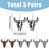 FIBLOOM 3 Pairs 3 Colors Imitation Leather Cattle Head Dangle Earrings for Women EJEW-FI0002-36-2