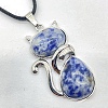 Natural Blue Spot Jasper Alloy Cat Shape Pendant Necklaces KJ2639-13-1