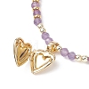 3Pcs 3 Styles Brass Heart Locket Pendant Faceted Round  Natural Amethyst & Rose Quartz & Dyed Agate Beaded Necklaces NJEW-JN05737-7