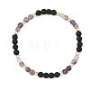 4Pcs 4 Styles Natural Mixed Stone Faceted Cube and Round Natural Lava Rock Beaded Stretch Bracelets for Women BJEW-JB14250-02-5