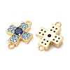 Brass Micro Pave Deep Sky Blue and Blue Cubic Zirconia Religion Cross Links Connector Charms CU-K002-08G-3
