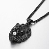 304 Stainless Steel Pave Clear Cubic Zirconia Lion Head Pendant Box Chain Necklaces FS-WG6581A-03-1