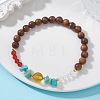 Wood & Natural Quartz Crystal & Carnelian & Synthetic Turquoise Beaded Stretch Bracelets for Women BJEW-TA00730-1