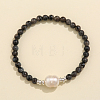 Natural Larvikite & Freshwater Pearl Bead Stretch Bracelets for Women EC3110-6-1