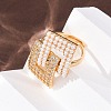 Adjustable Brass Micro Pave Clear Cubic Zirconia with ABS Plastic Pearl Cuff Rings RJEW-G368-02G-3