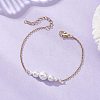 Shell Pearl White Round Graduated Beaded 304 Stainless Steel Cable Chain Bracelets for Women BJEW-JB12981-1