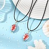 Handmade Porcelain Oval with Lobster Pendant Black Waxed Cord Necklaces NJEW-JN06564-1