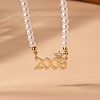 Alloy Crown Birth Year Pendant Imitation Pearl Round White Beaded Necklaces for Women FS-WG173C9-03-1