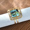 Square 304 Stainless Steel Paua Shell Cuff Rings for Women RJEW-G346-03G-01-3