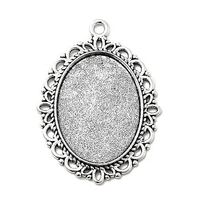 Tibetan Style Oval Alloy Pendant Cabochon Settings TIBEP-Q054-44AS-RS-1